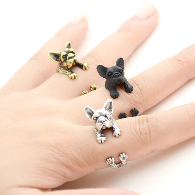 New Vintage Boho French Bulldog&Boston&Labrador Anel Men Love Pet Ring Hippie Cute Aniamls Rings For Women Jewelry Bijoux Femme