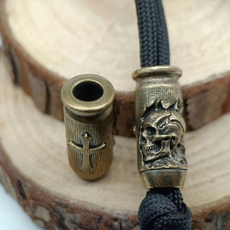 Skull Cross Bullet Brass Knife Beads EDC DIY Paracord Woven Bracelets Lanyard Pendants Accessories Outdoor Tool Hangings Decors