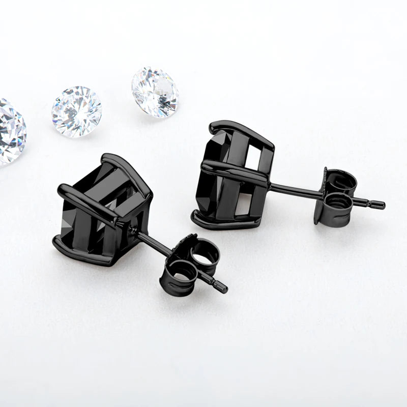 6x6mm Princess Cut Natural Black Onyx Ear Stud Classic 925 Silver Black Earrings for Fashion Men Women Party Fine Jewelry Gift