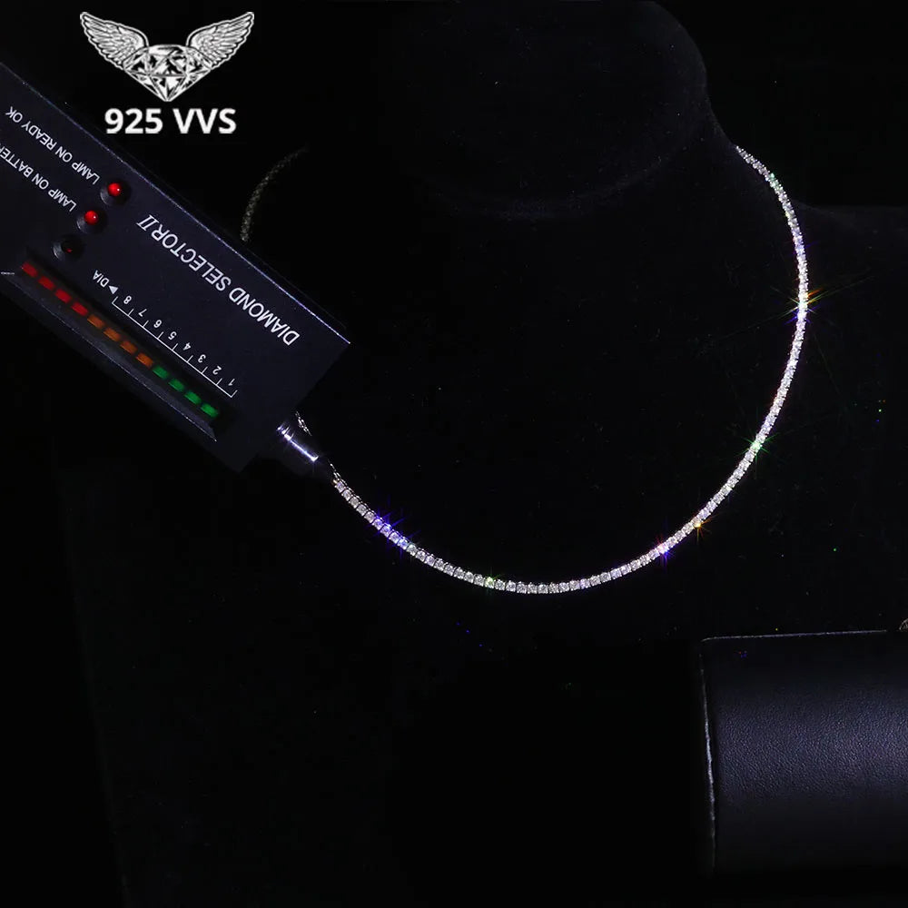 925 VVS Pass Diamond Tester Sterling Silver 2mm Moissanite Tennis Chain Necklace Women Engagement Jewelry High Quality - Madeinsea©