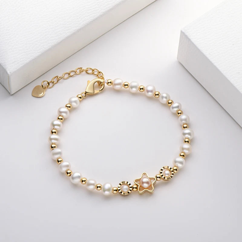 14K Gold Plated Real Natural Freshwater Pearl Fashion Bracelet Ladies Elegant Bracelet Jewelry Girlfriend Birthday Wedding Gift