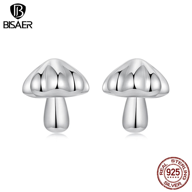 BISAER Boucles d'oreilles à tige en forme de champignon en argent sterling 100 % 925 oxydé pour femme, bijoux fins de fête, cadeau ECE1818