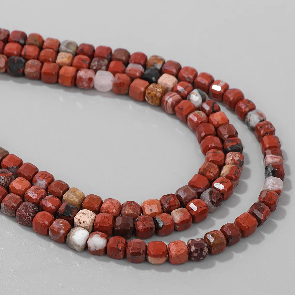 Red Faceted Square Shape Stone Bead Natural Jasper Cube Loose Spacer Beads For Jewelry Making DIY Accessories Supplies 15"