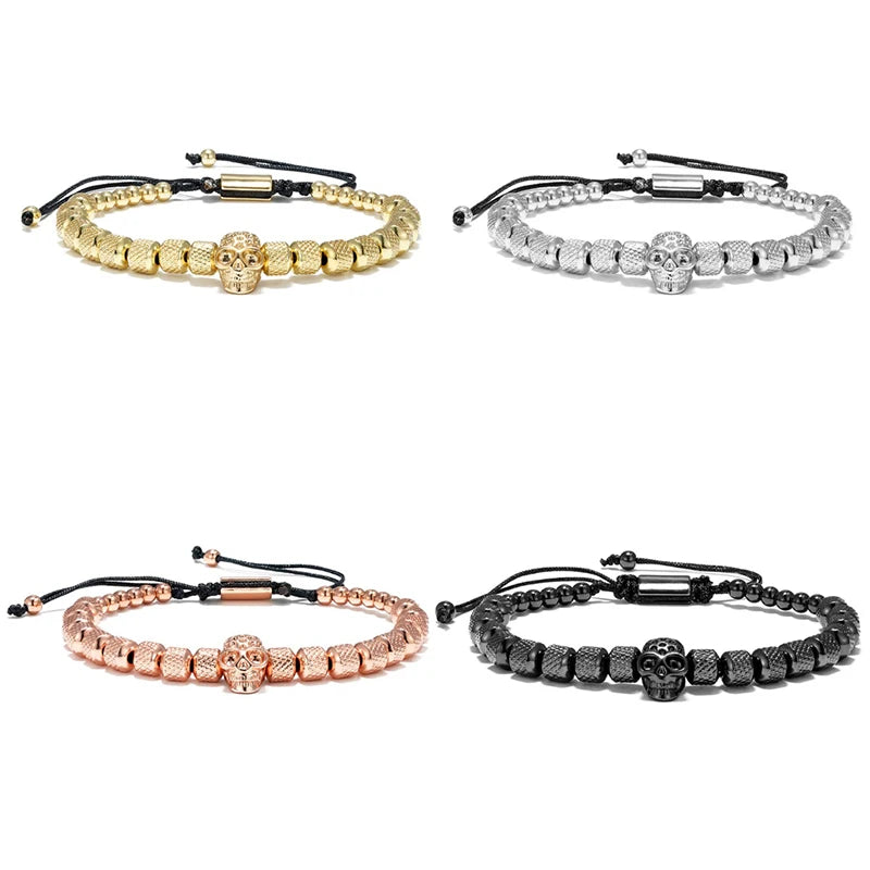 MKENDN Luxury Men Bracelets SKull Beads 6mm Stainless Steel Round Beads Braiding Friendship Bracelets For Men Father Gifts - Madeinsea©