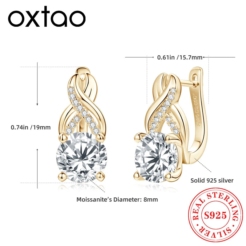 OXTAO 925 Sterling Silver Moissanite Infinity Hoop Earrings for Women 18K Gold Plated Wedding Party Jewelry Christmas Gifts