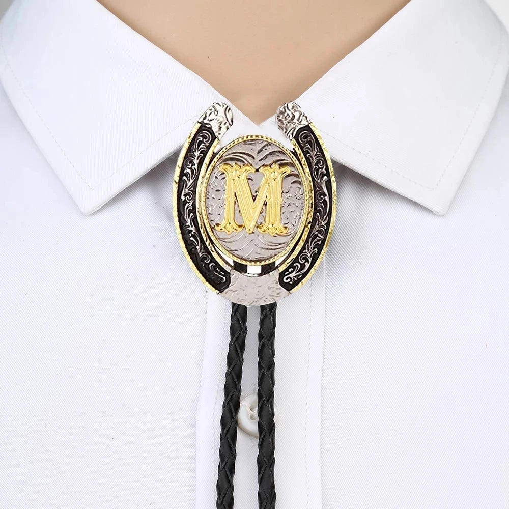European and American horseshoe letters bolo tie large