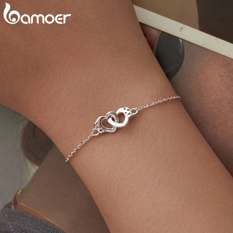 BAMOER White Gold Plated Heart Chain Bracelet for Women, Dainty 925 Sterling Silver Adjustable Trend Bracelet SCB297