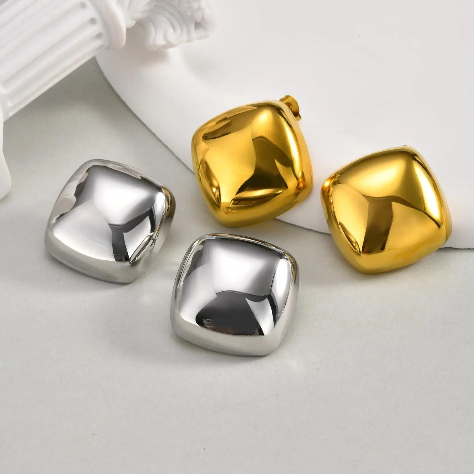 Vnox Fashion Stainless Steel Women's Stud Earring,Geometric Trapezoid Square Ear Accessories,Party Waterproof Jewelry Two Color