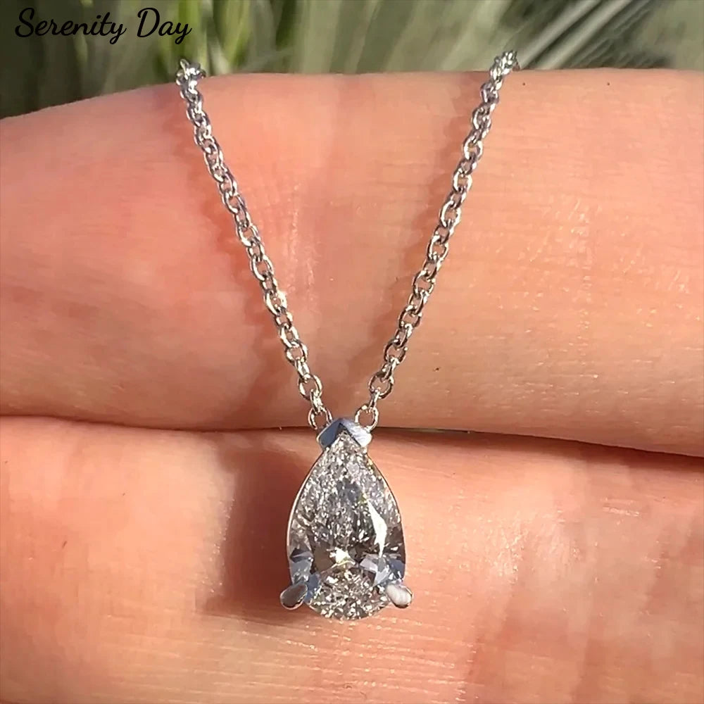 Serenty 1-4ct Pear Cut D VVS1 Moissanite Necklace for Women Gift Pure S925 Sterling Silver Water Drop Pendant NecK Chain Jewelry - Madeinsea©