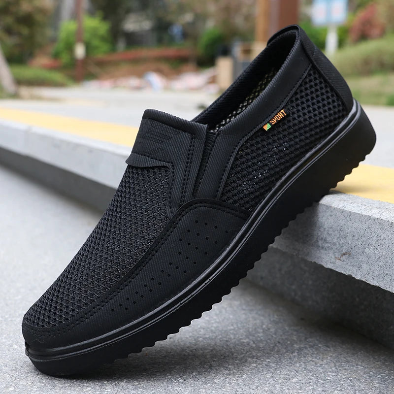 Men's Breathable Slip-On Casual Shoes - Lightweight Low-Top Walking Sneakers for Outdoor, Fishing, Park and Exercise, Brown Mesh Fabric, Rubber Sole, Plaid for All Seasons, Outdoor Shoes | Low-Top Shoes | Fabric Upper