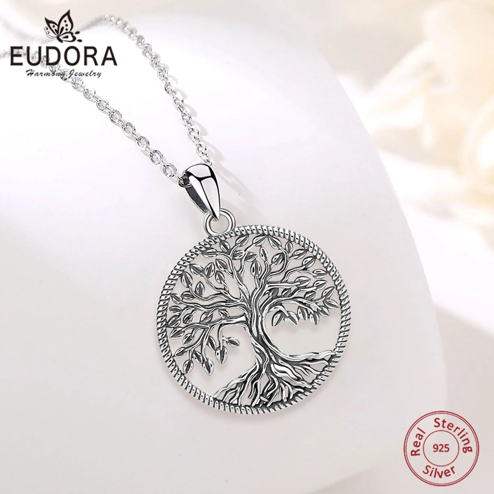 Eudora 925 Sterling Silver Vintage Tree of Life Necklace Vintage Yggdrasil Pendant Tree Jewelry Gift for Mom and Grandma Women