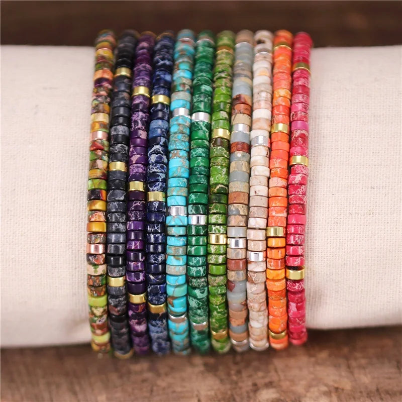 Bohemia 2x4mm Tile Natural Stone Beads Adjustable Bracelet Stretch Tibetan Gemstones Jasper Beaded Bracelets for Women Wholesale