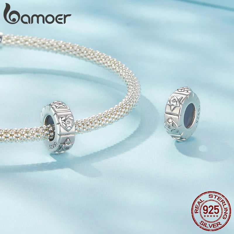 BAMOER Solid 925 Sterling Silver Heart Star Stopper Bead fit Original Bracelet DIY Jewelry Accessories bamoer Beads SCC3009