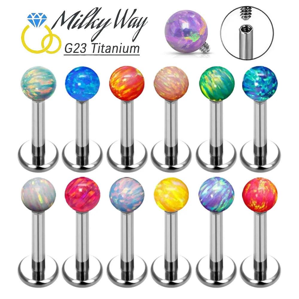 ASTM F136 Titanium Earrings Labret Colorful Opal Ball Sexy Nose Rings Lip Stud Ear Cartilage Tragus Piercing Body Jewelry