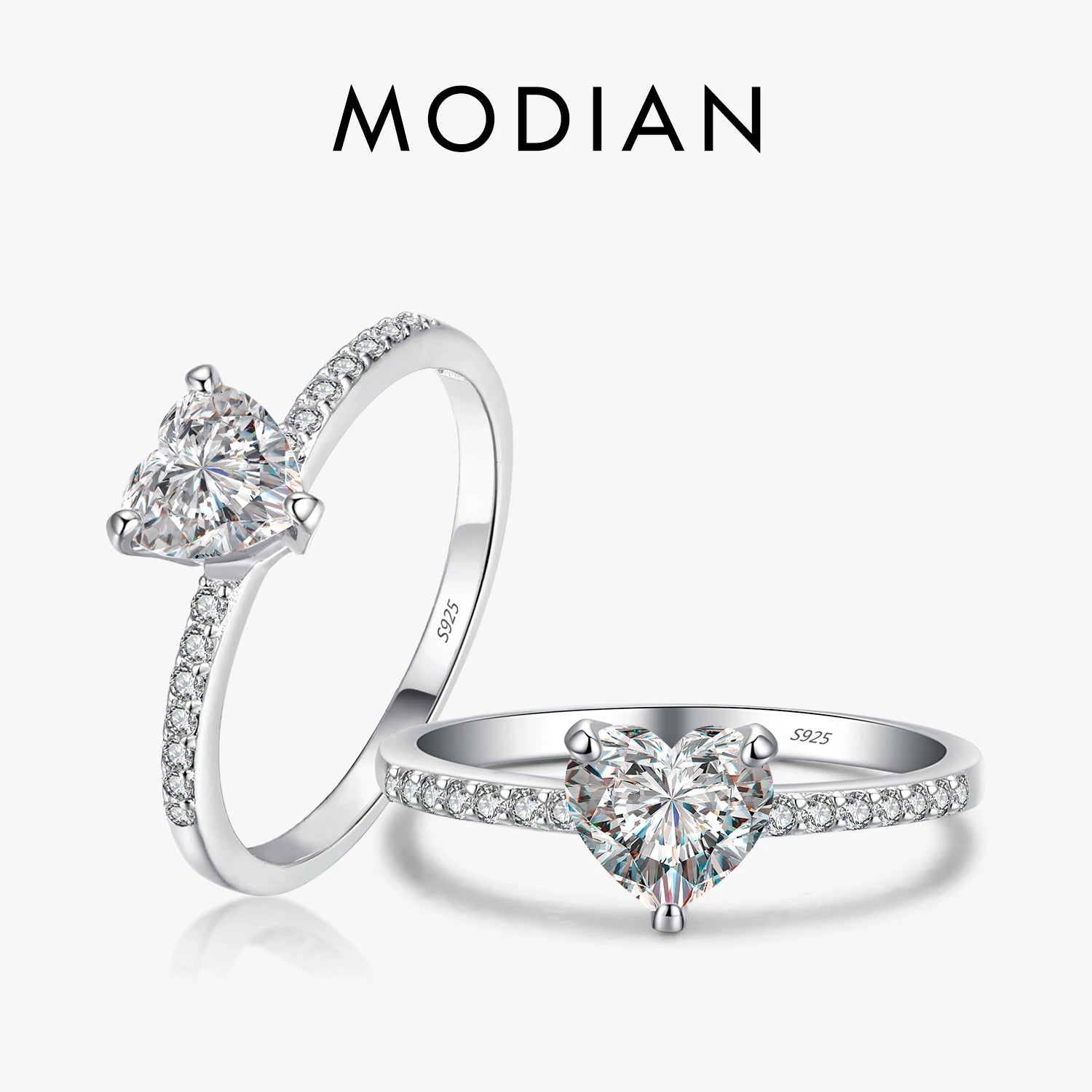 MODIAN Romantic Heart Rings 925 Sterling Silver Dazzling Clear CZ Finger Rings For Women Wedding Engagement Statement Jewelry