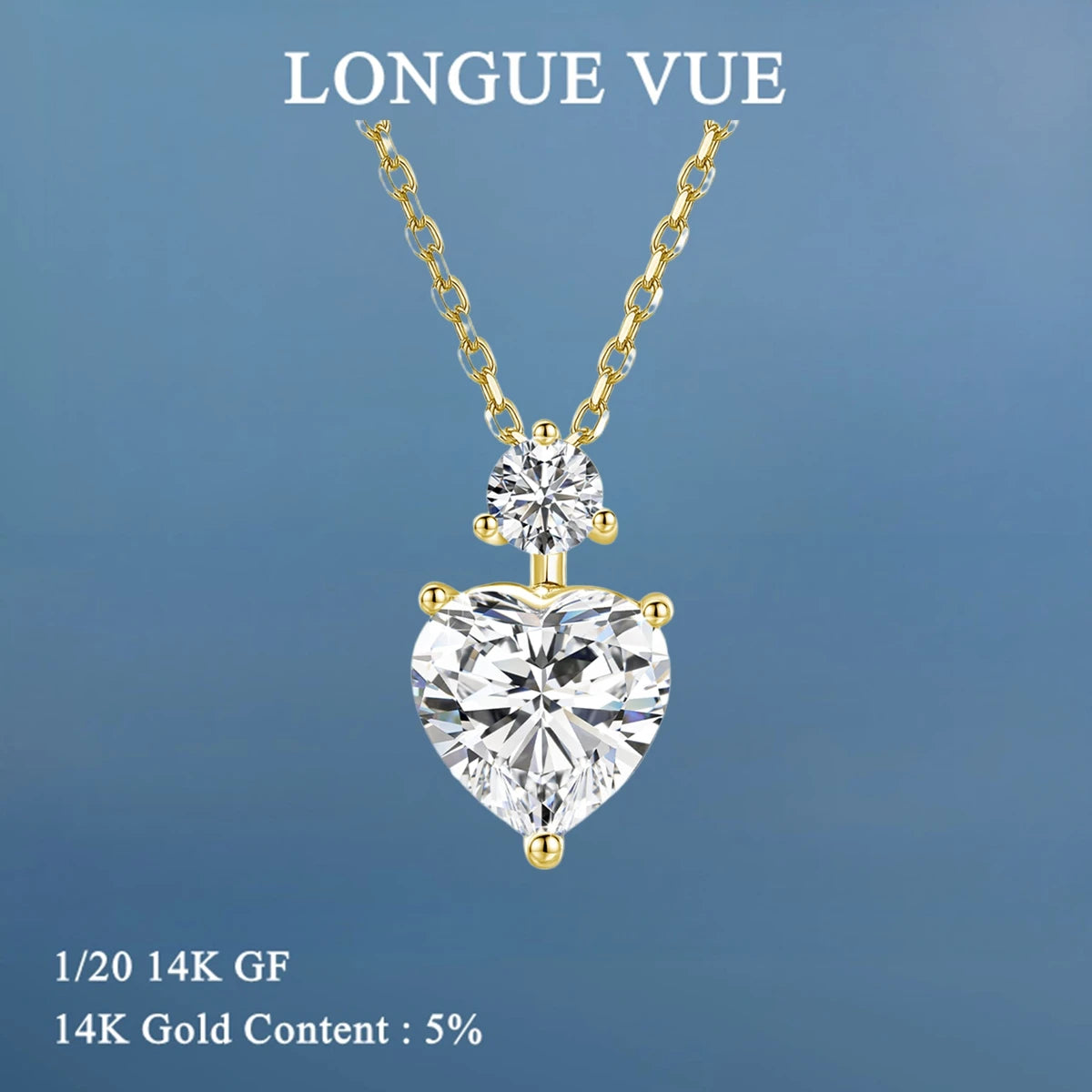 100% Real 14K Gold Filled Romantic Heart Moissanite Pendant Necklace Women AU585 K Gold Solitaire Drop Necklace Wedding Jewelry