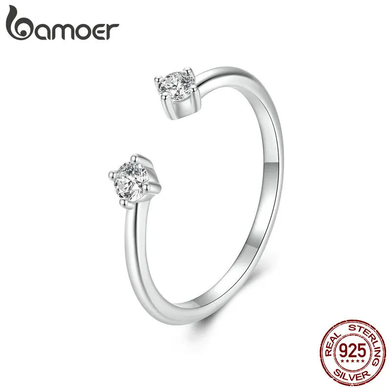 BAMOER 0.1CT Moissanite White Gold Plated Adjustable Ring 925 Sterling Silver Exquisite Open Ring for Women Fine Jewelry Gift