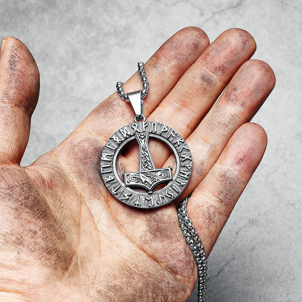 Viking Runes Men Necklaces 316L Stainless Steel Retro Thor's Hammer Pendant Chain Punk Rock for Boyfriend Male Jewelry Best Gift