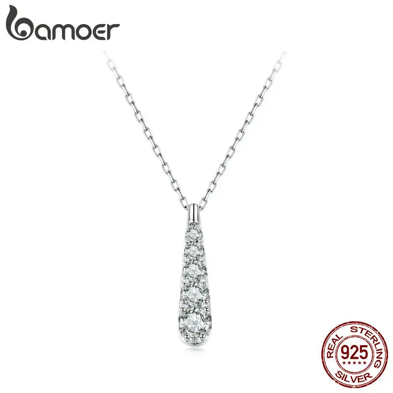 BAMOER 925 Sterling Silver Elegant Teardrop Necklace for Women, Gold Plated Dainty Pendant Jewelry Gifts for Birthday/Valentine