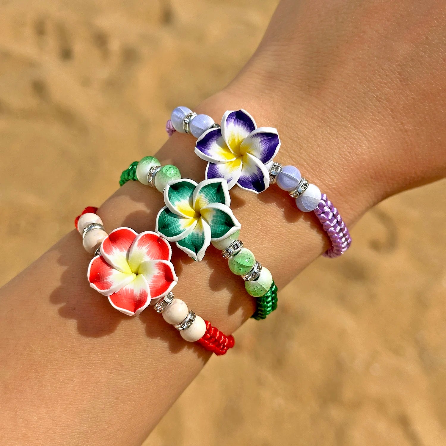 Bohemian Big Flower Charm Bracelets For Women Pink Red Blue Green Flowers Soft Clay Pottery Beaded Bangles Girls Party Jewelry