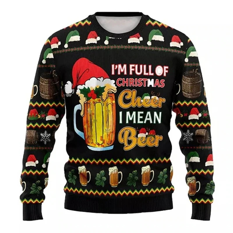 New 3D Printed Beer Graphic Sweater Men Women Fashion Christmas Pattern Ugly Sweater Street Casual Winter Sweatshirt Mens Tops
