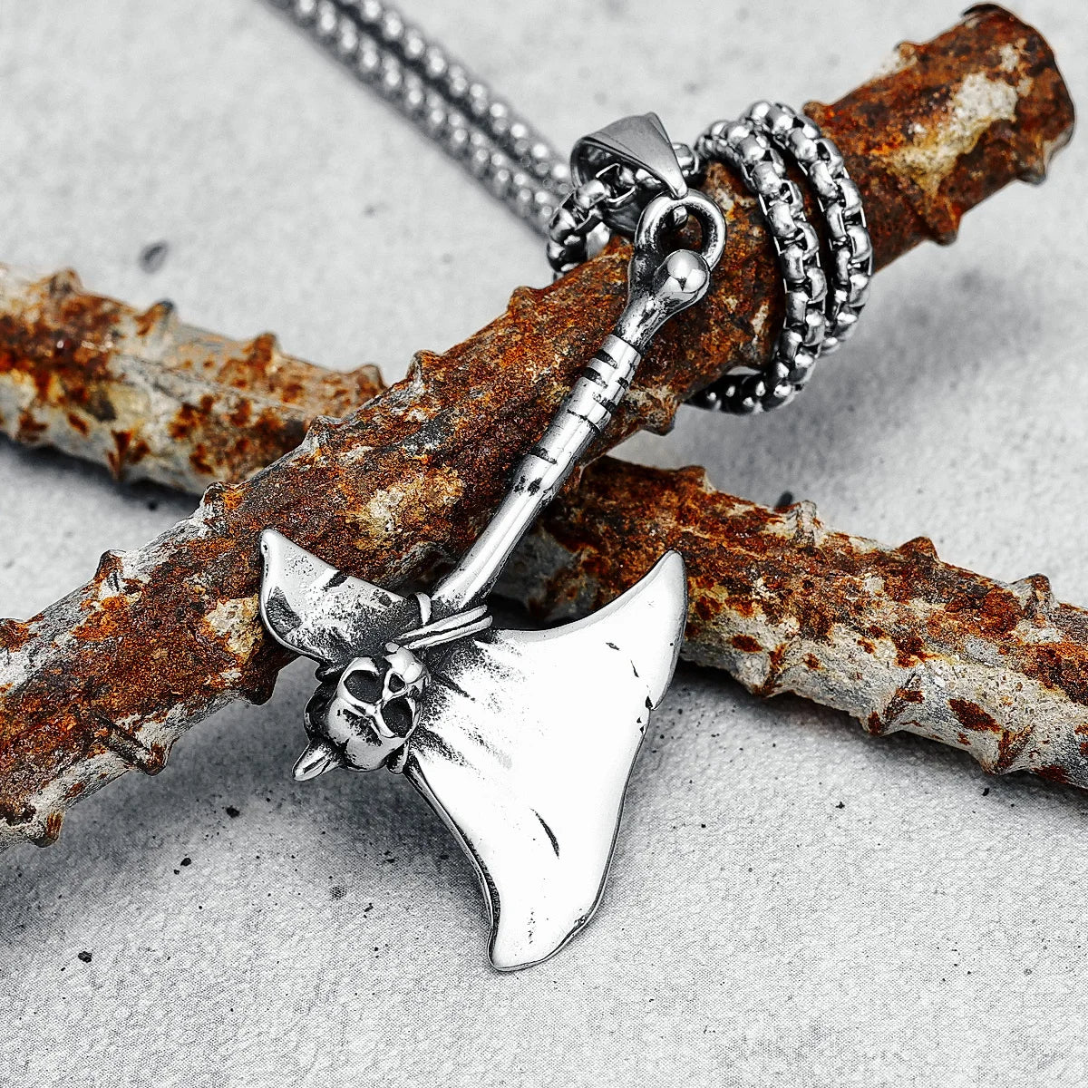 Skull Axe Necklace Stainless Steel Retro Tomahawk Top Quality Punk Rock Men Pendant Chain for Boyfriend Jewelry Gift Wholesale