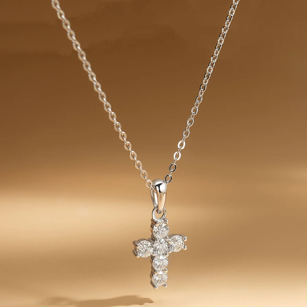 Serenity 0.6ct D Color Moissanite Cross Necklace For Women Anniversary Gift S925 Silver Crucifix Pendant Neck Chain Fine Jewelry - Madeinsea©
