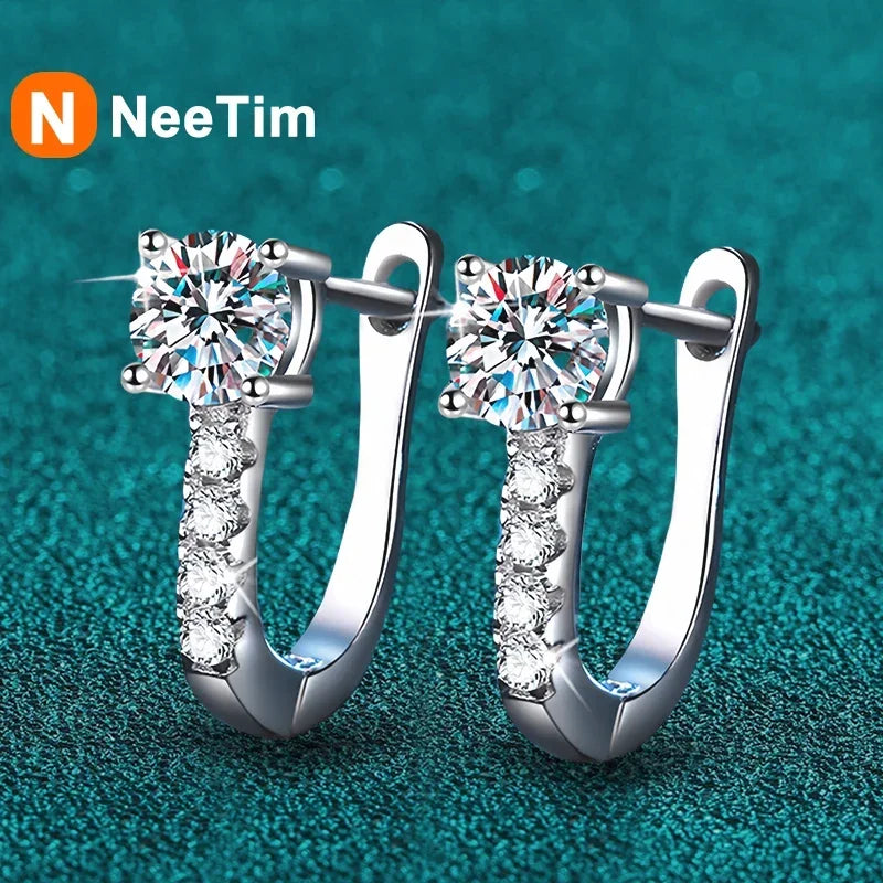 NeeTim 0.5 Carat Moissanite Earrings For Women 925 Sterling Silver Ear Stud Hoops Sparkling Diamond Earring Wedding Fine Jewelry