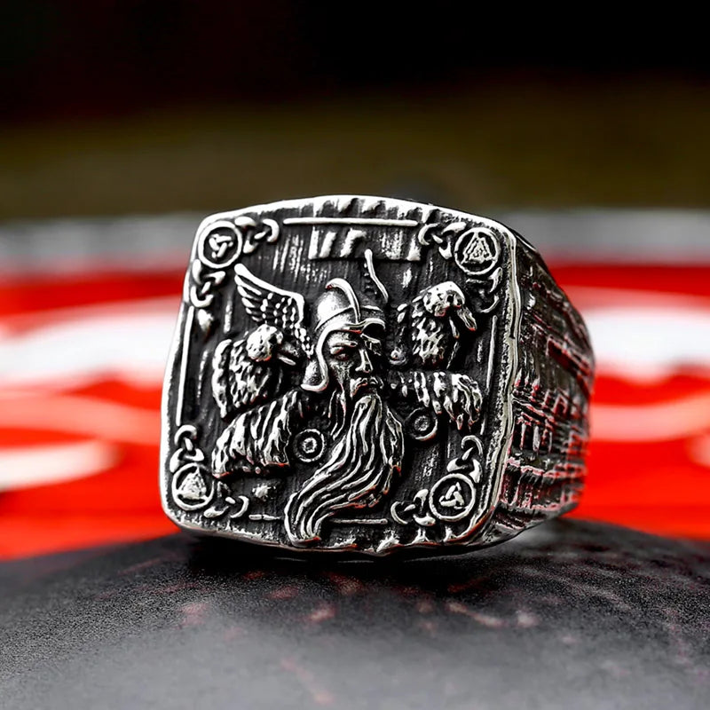 BEIER 2024 Nouveau Style 316L Acier Inoxydable Viking Guerriers Bague Homme Corbeau Bague Carré Spécial Bijoux En Gros