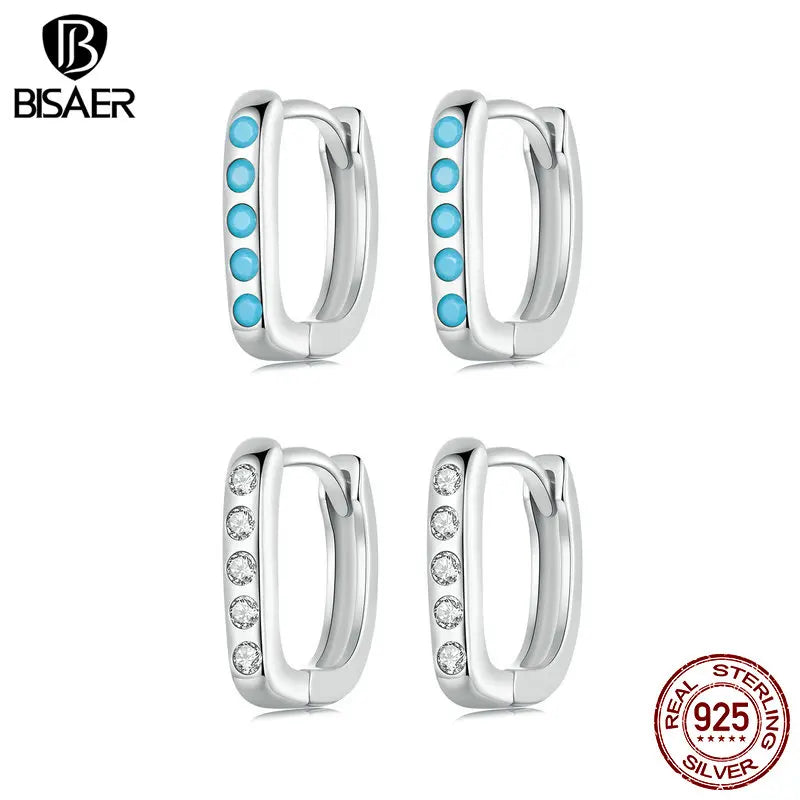 BISAER Boucles d'oreilles créoles géométriques simples en argent sterling 925 en forme de D plaqué or blanc pour femmes, bijoux fins originaux de fête, cadeau