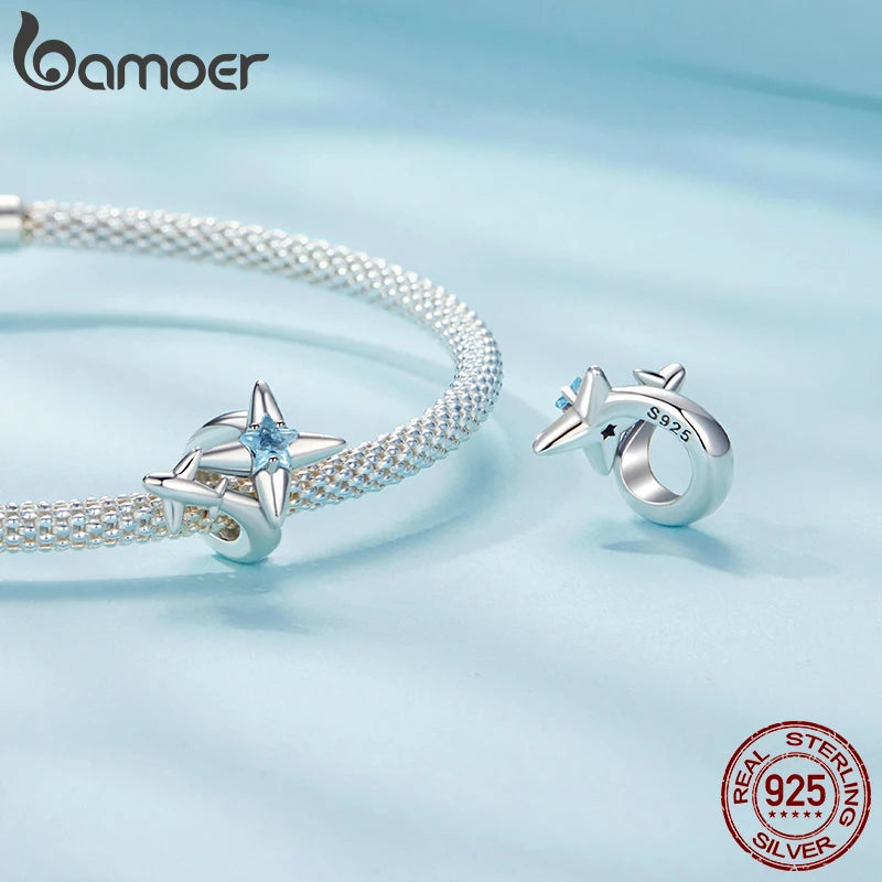 BAMOER Massiver 925 Sterling Silber Flugzeug Starburst Charm Bead passend für Original Armband Bamoer Charm DIY Schmuck Zubehör