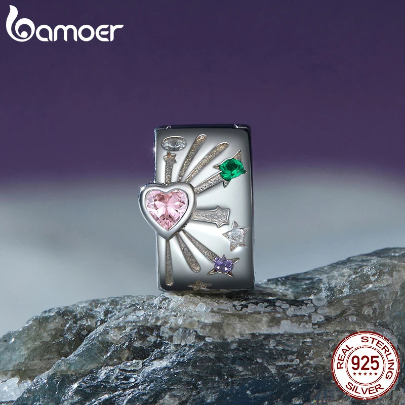 BAMOER Solid 925 Sterling Silver Dazzling Fireworks Charm Bead fit Original Bracelet Jewelry DIY bamoer Stopper Clip Bead