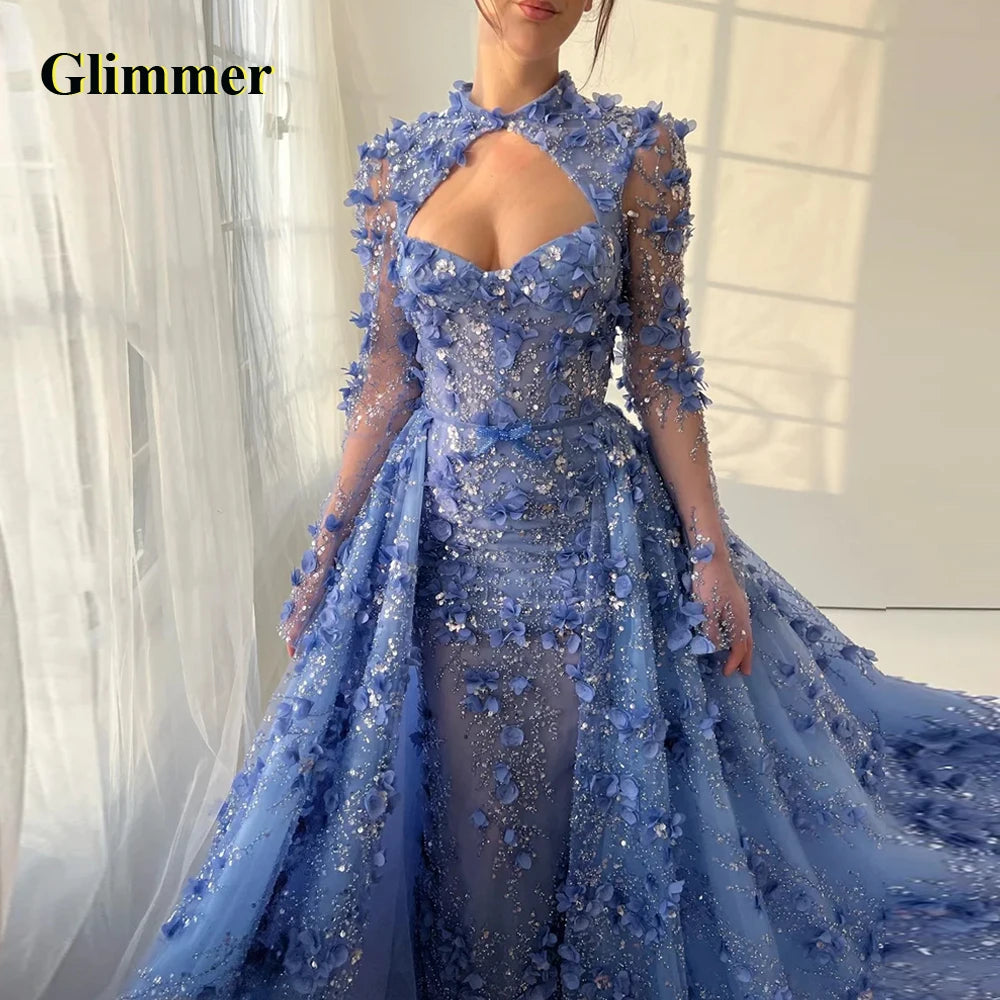 Glimmer Long Evening Dress for Muslim Women Long Sleeves Crystals Bead