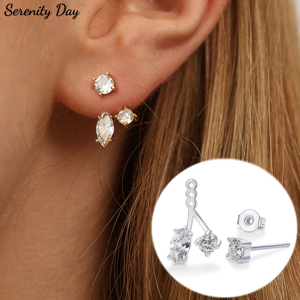 Serenity 1.8ct Marquise D Moissanite Earrings for Women Gift Solid s925 silver Two-in-one Adjustable Earrings Plated 18K Jewelry