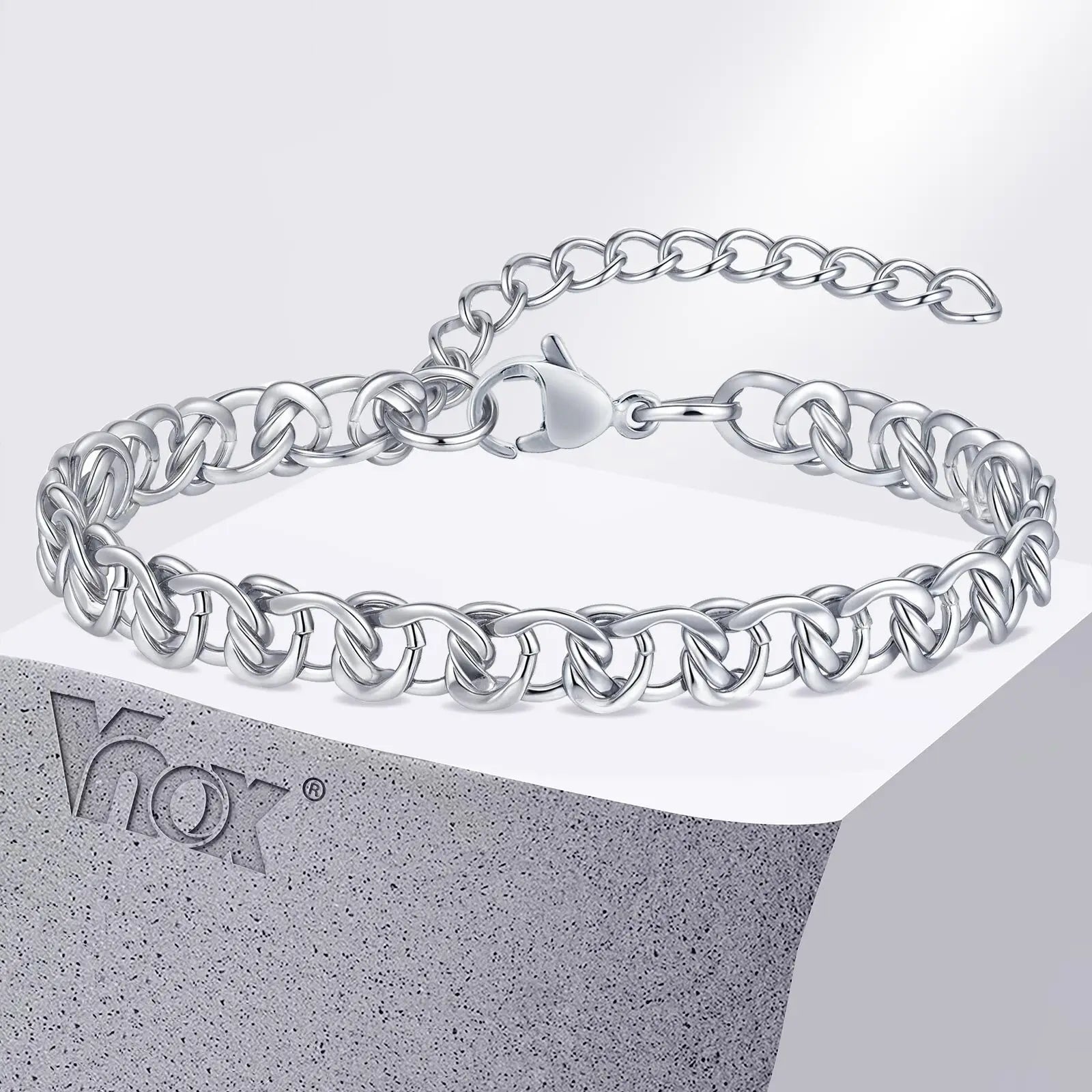 Vnox Double Knot Cuban Chain Bracelets for Men Women, Waterproof Silver Color Stainless Steel Bracelet Hand Jewelry