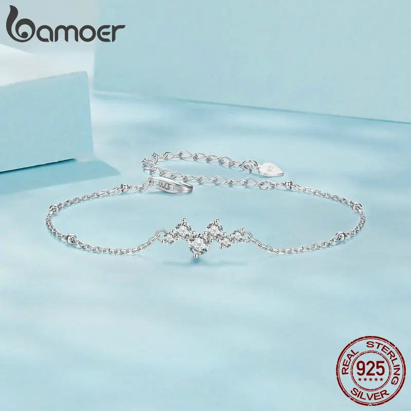 BAMOER 925 Sterling Silver Dainty Starry Chain Bracelets for Women, White Gold Plated Handmade Adjustable Bracelet Birthday Gift