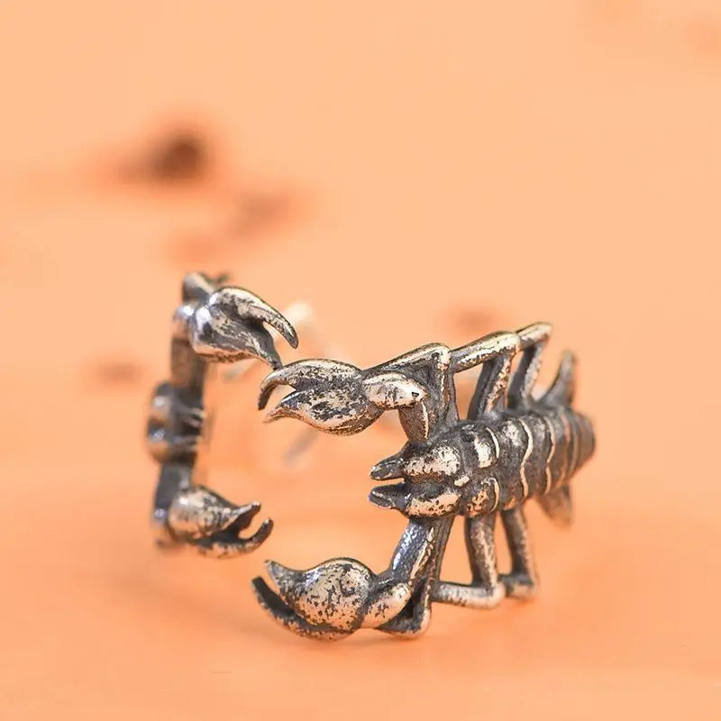 Buyee 925 Sterling Silber Männlicher Großer Ring Finger Niedlicher Skorpion Offener Ring für Frau Mann Mode Tier Punk Feiner Schmuck Kreis