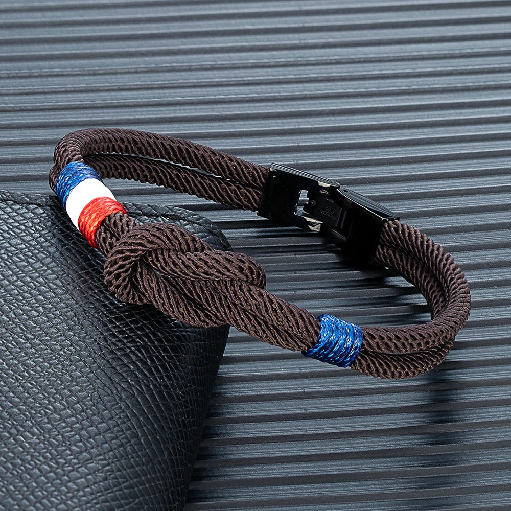 MKENDN Doppellagiges Frankreich Stolz Infinity Seilarmband Herren Damen Handgefertigtes Webdesign Glücks- und Schutzsymbol Surfer Patriotisches Geschenk