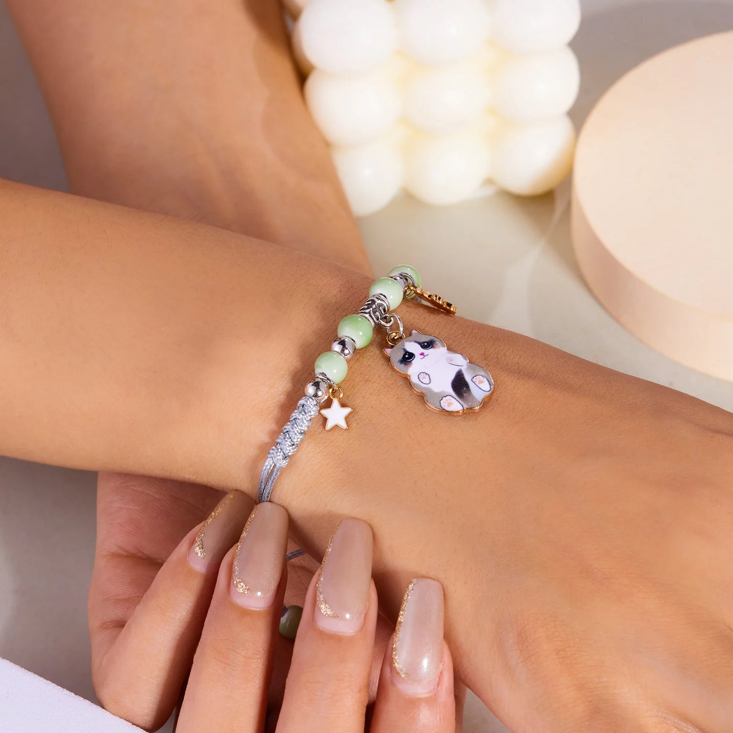 Handmade Cute Cartoon Cat Bracelets For Women Cute Flower Star Kitten Ceramic Beads Adjustable Bracelet Friendship Jewelry Gifts