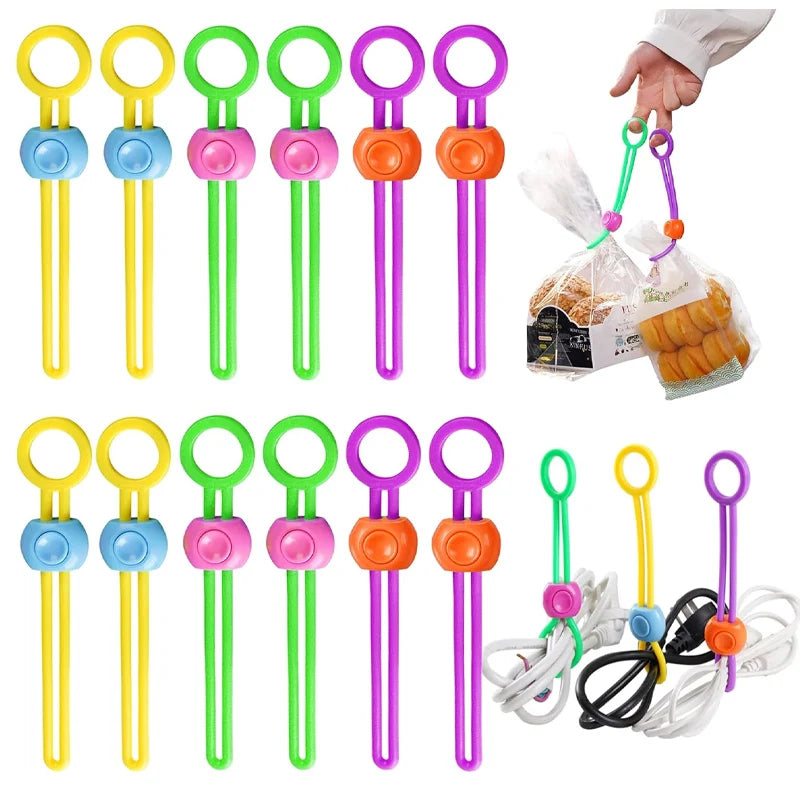 Upgraded Snack Bag Sealing Strap Food Bag Clips Multi-Purpose Sealer Reusable Cable Ties for Home Kitchen Office