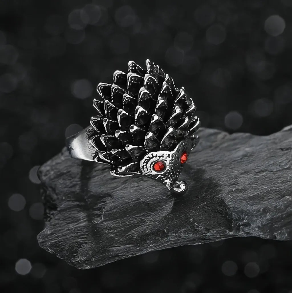 Retro Red Eye Hedgehog Ring For Men Women Punk Gothic Rock Hiphop Open Ring Handmade Designer Jewelry Unisex Accessories Gift