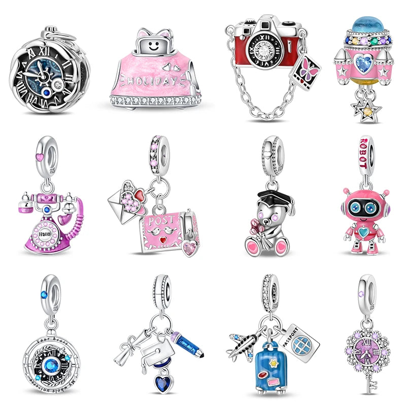 925 Sterling Silver Time Machine Trunk Travel Camera Charms Beads Fit 3mm 925 Original Bracelets DIY Jewelry Birthday Gift