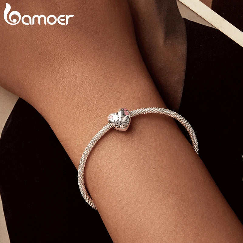 BAMOER Solid 925 Sterling Silver Kissing Heart Charm Bead fit Original Bracelet Jewelry DIY bamoer Classic Charm SCC2990