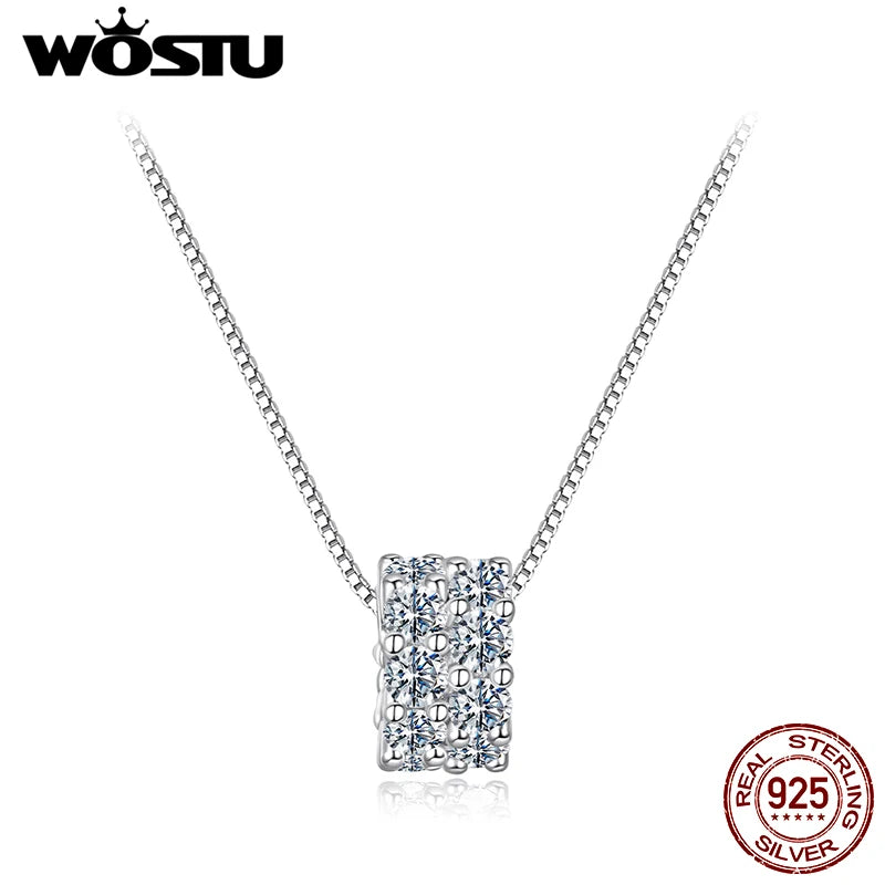 WOSTU D Color Full Moissanite S925 Sterling Silver Reel Pendant Necklace with GRA Dainty Neckchain Fine Jewelry for Women Gift