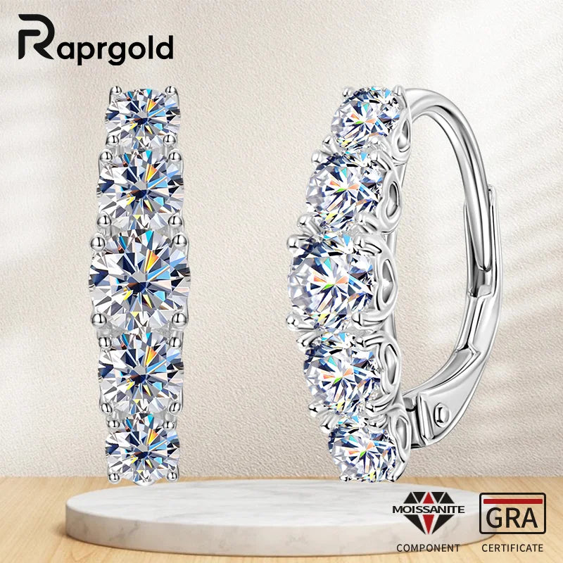 RAPRGOLD Certified Multi-size Moissanite Hoop Earrings for Women S925 Sterling Silver Clip Earring Fine Jewelry Gift Pendientes