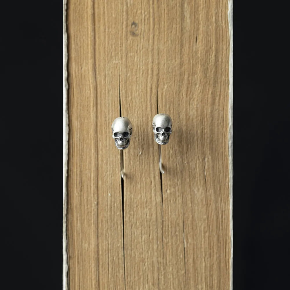 MKENDN 925 Sterling Silver Creative Retro Skull Chic Stud Earring Punk Rock Street Style Ear Pin for Men Women Fine Jewelry