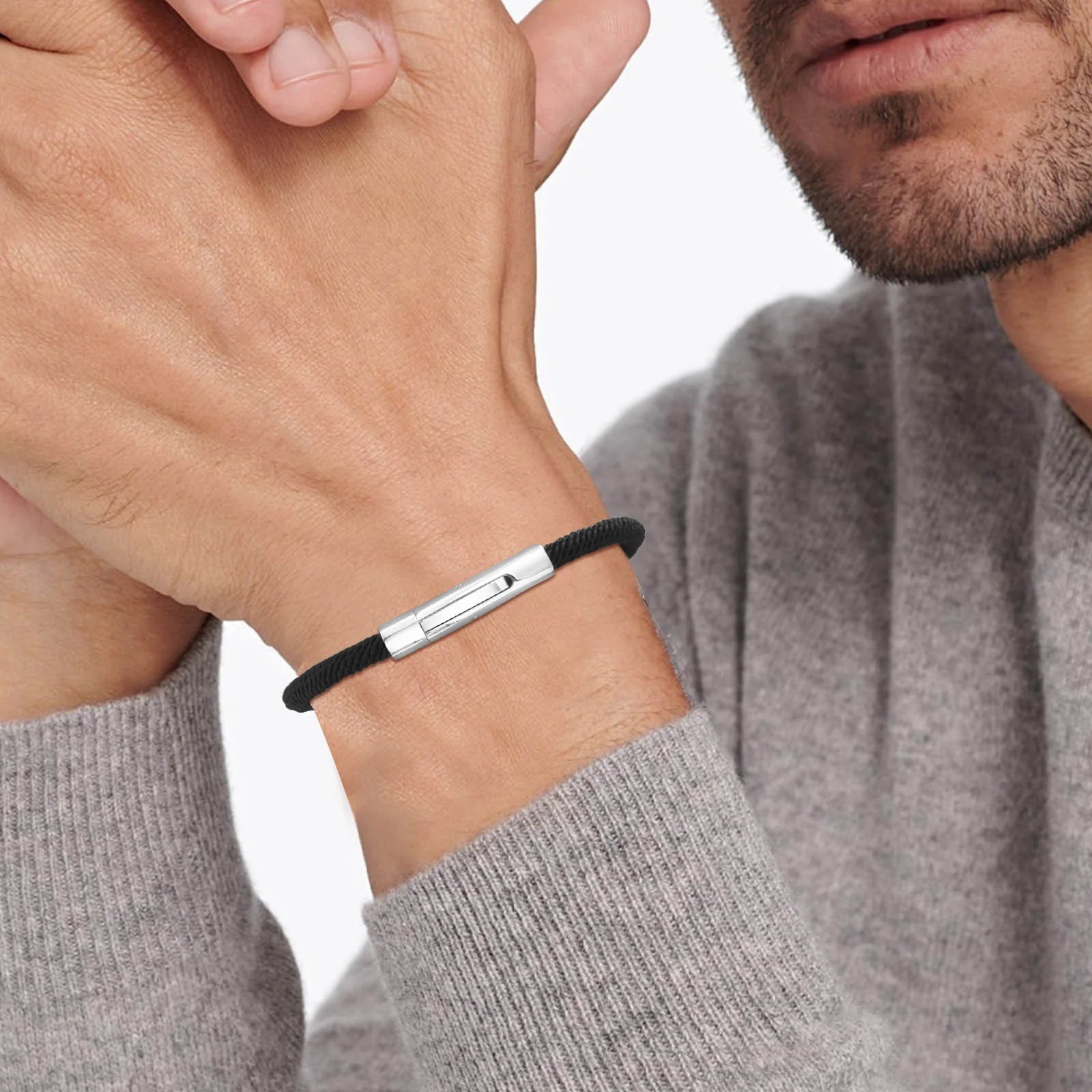 Vnox Simple Classic Black Milan Rope Cord Chain Bracelets for Men Boys, Stainless Steel Buckle Clasp Wristband Jewelry