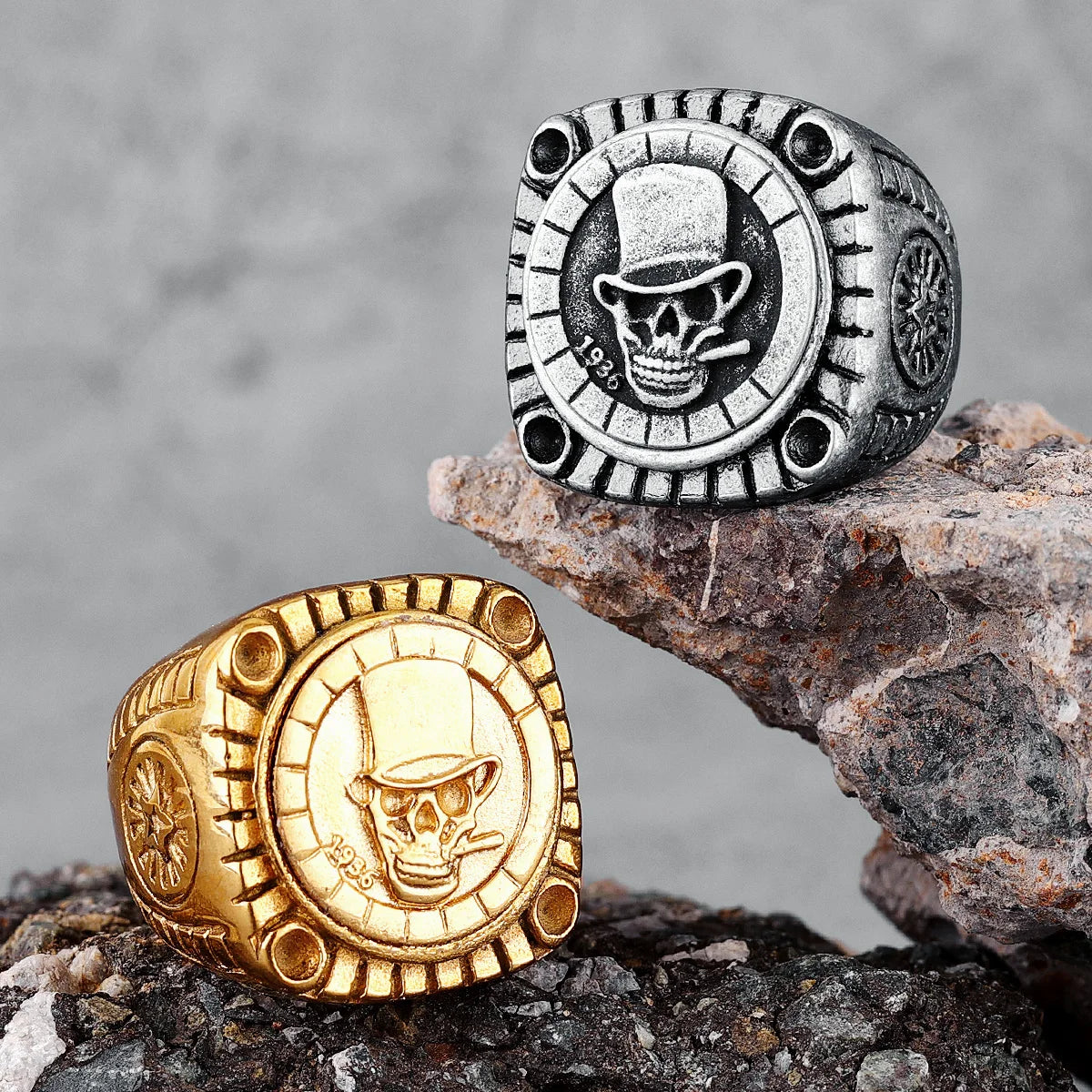 Skeleton Mage Rings 316L Stainless Steel Men Square Smoker Ring Hip Hop Rock Party for Rider Male Boyfriend Jewelry Best Gift