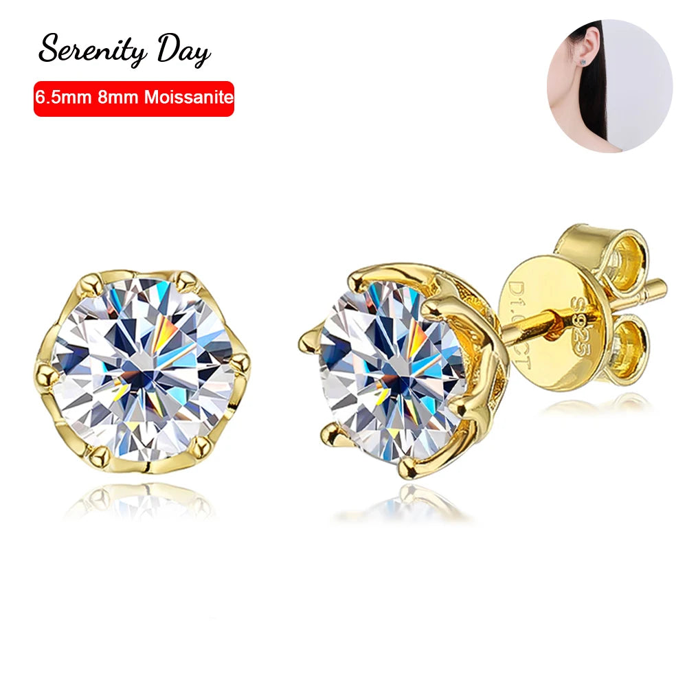Serenity 0.5CT 1CT 2CT D Color Moissanite Earrings For Women 100% 925 Sterling Silver Plated 18K Sparkling Stud Earrings Jewelry - Madeinsea©