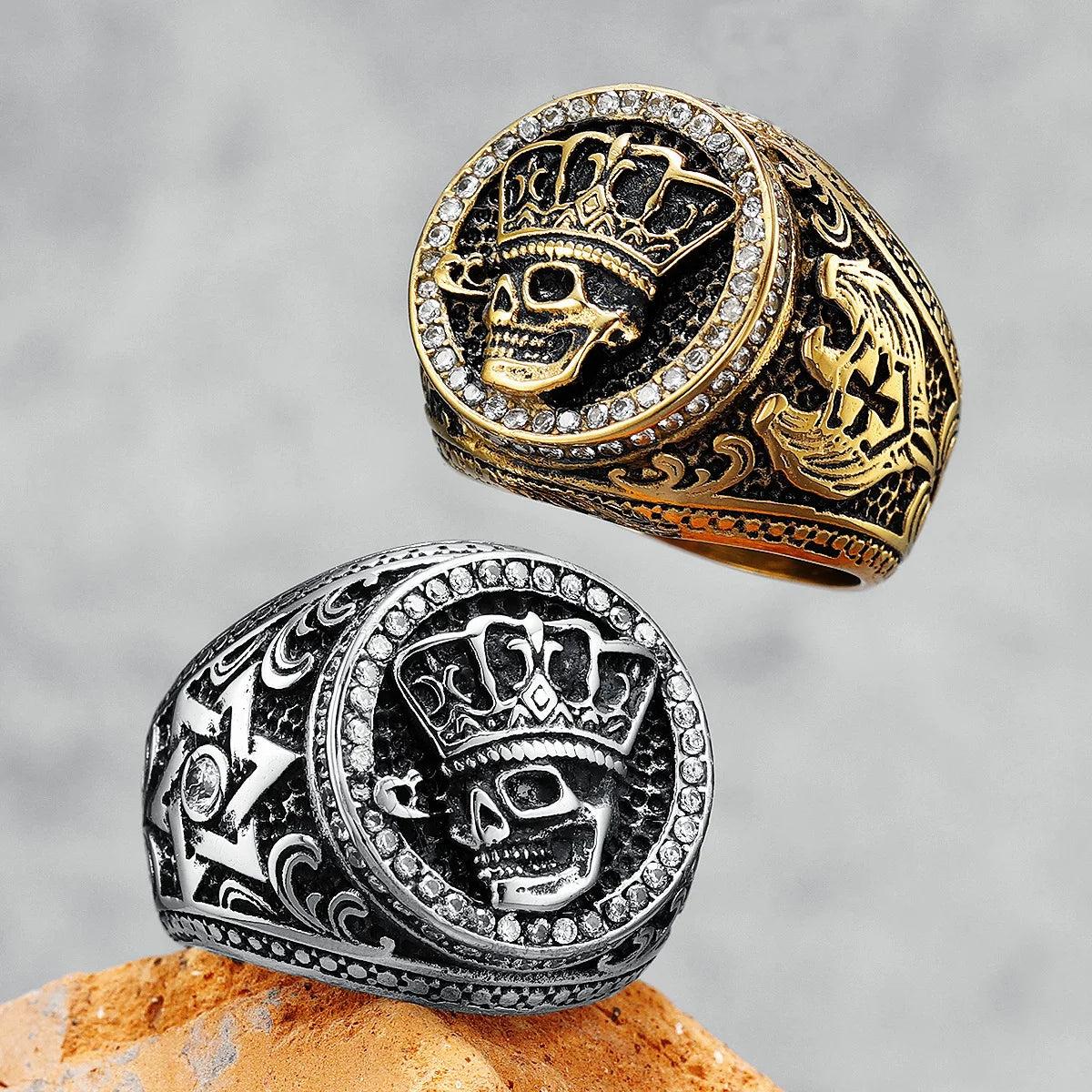 Emperor Men Rings 316L Stainless Steel Joker Crown Inlaid Rhinestone Skeleton Hip Hop Rap for Male Biker Jewelry Best Gift